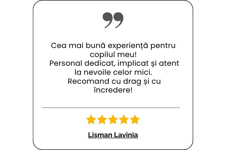 Copilul a fost plăcut surprins și vine cu drag la grădiniță. Un mediu cald, cu activități frumoase și personal implicat. Mulțumim pentru această oportunitate! (2)